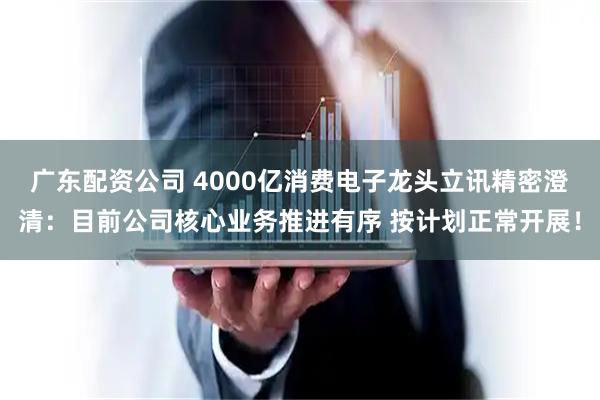 广东配资公司 4000亿消费电子龙头立讯精密澄清：目前公司核心业务推进有序 按计划正常开展！